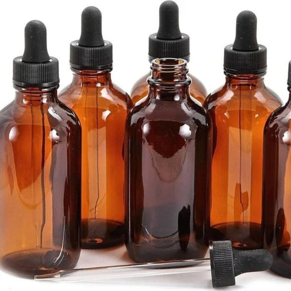 Amber 4 oz Glass Bottles Eye Dropper Tinctures Essential Oil Apothecary